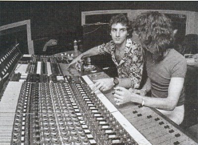 Jack Douglas and Jay Messina at Air Studios in London. Jack is on the left and on the right with his head turned is Jay Messina who engineered the bulk of their material in the seventies.